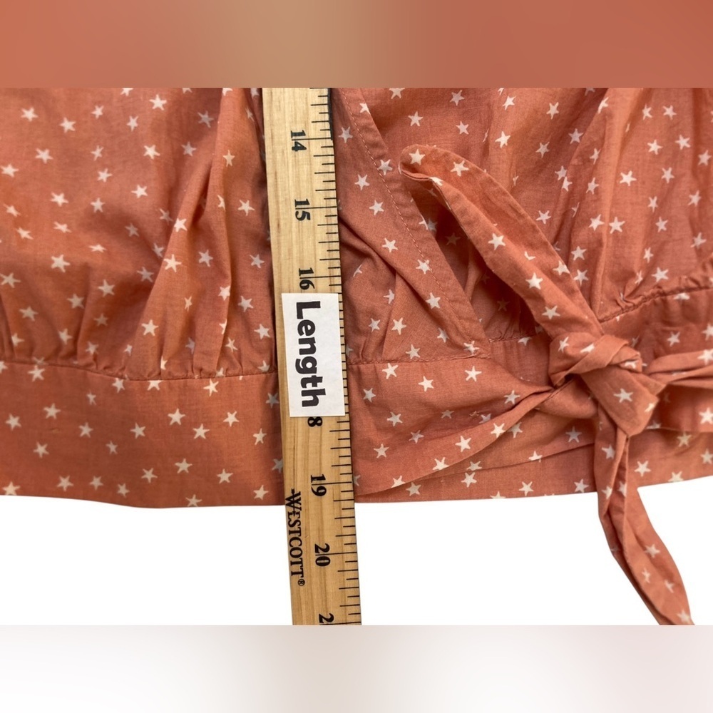 Madewell Wrap Top – Pink Star Scatter – Puff Sleeve‎ V-Neck – Size Small NWOT - Picture 9 of 11